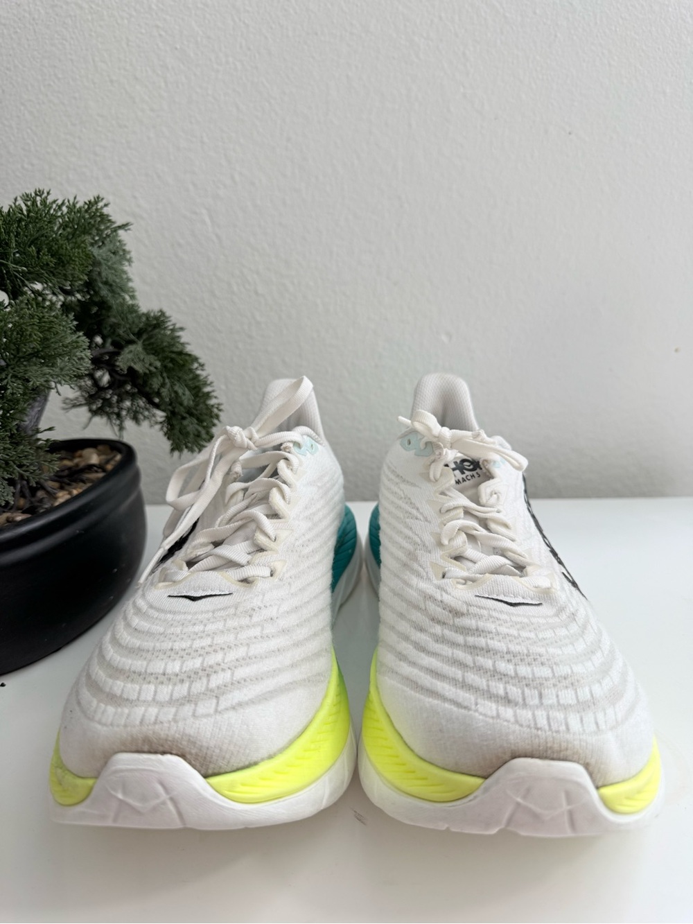 Hoka Mach 5 women size 10.5 White Running Shoes with Teal and Lime Gradient - Picture 2 of 10